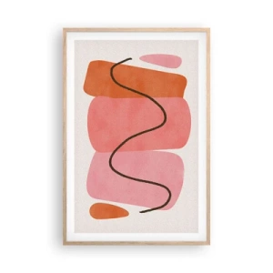 Een poster in een licht eiken lijst - zachte beweging van vormen - 61x91 cm