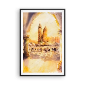 Poster in een zwarte lijst - Zonsopgang boven het marktplein van Krakau - 61x91 cm