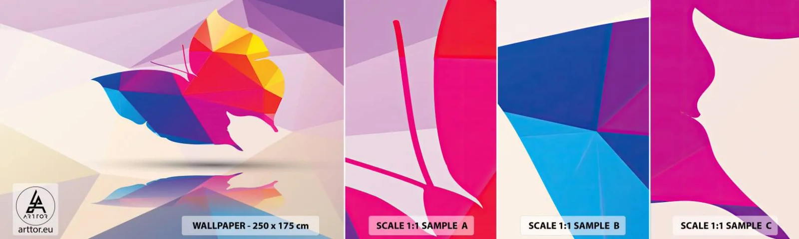 Fotobehang Staaltje Standard Eco - Vlinder regenboog - Insecten, Vlinder, Geometrische figuur - 100x30 cm