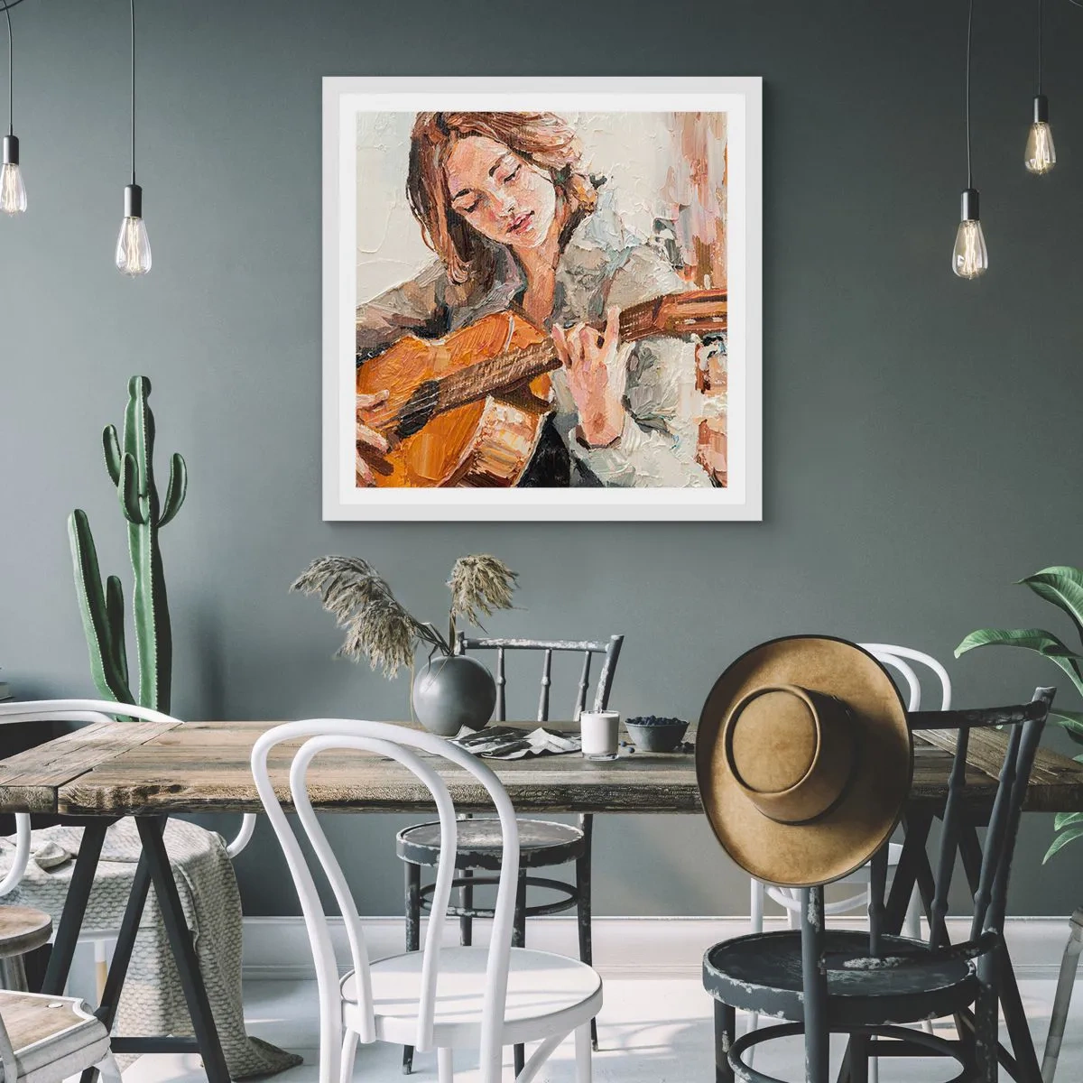 Poster in een witte lijst - Concerto voor gitaar en een meisjeshart - 40x40 cm