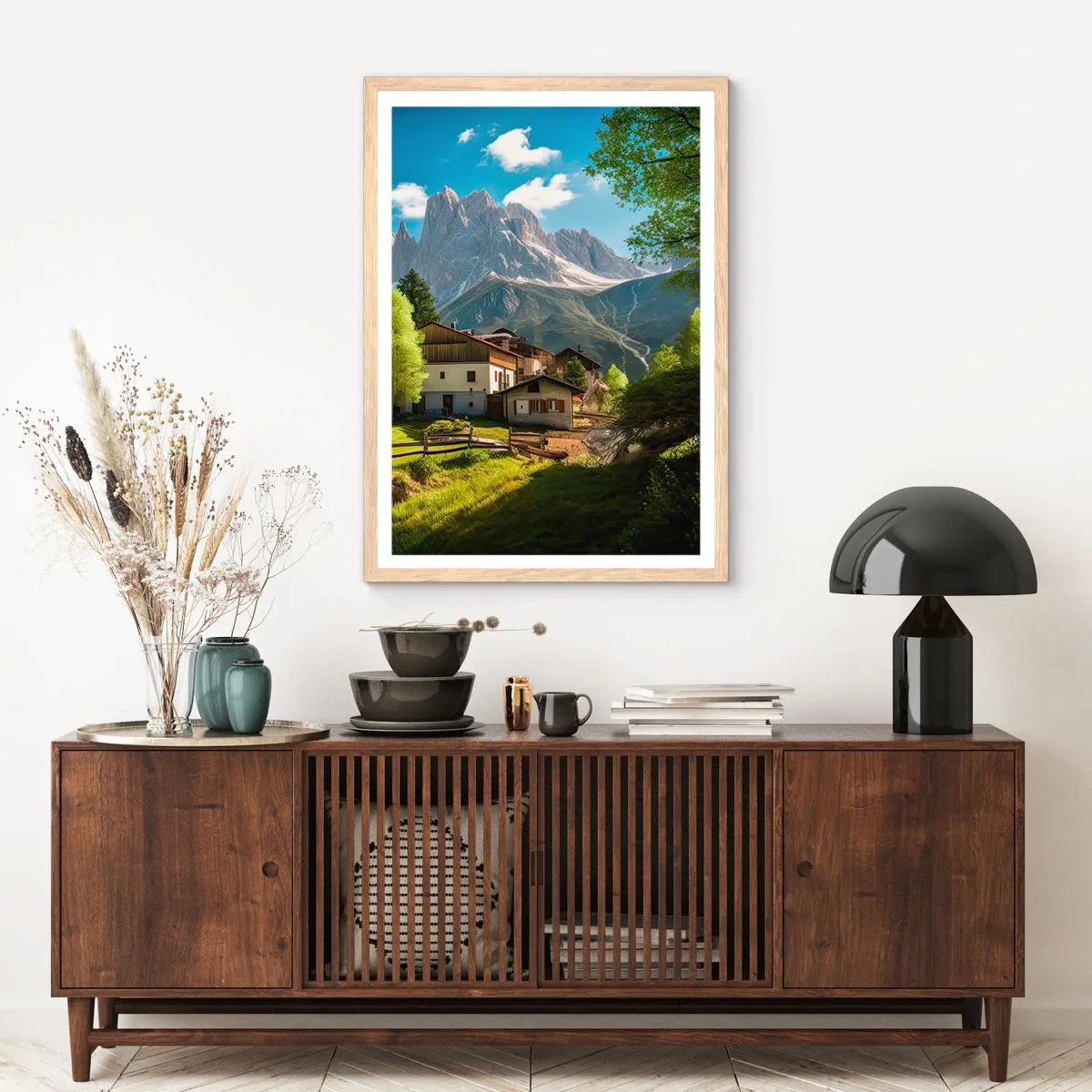 Een poster in een licht eiken lijst - Alpine idylle - 70x100 cm