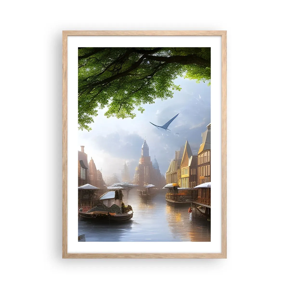 Een poster in een licht eiken lijst - Hollands stadsbeeld - 50x70 cm