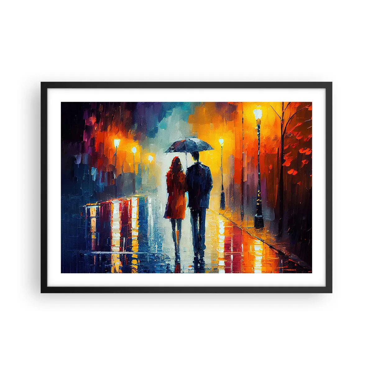 Poster in een zwarte lijst - Samen – een kleurrijke nacht - 70x50 cm