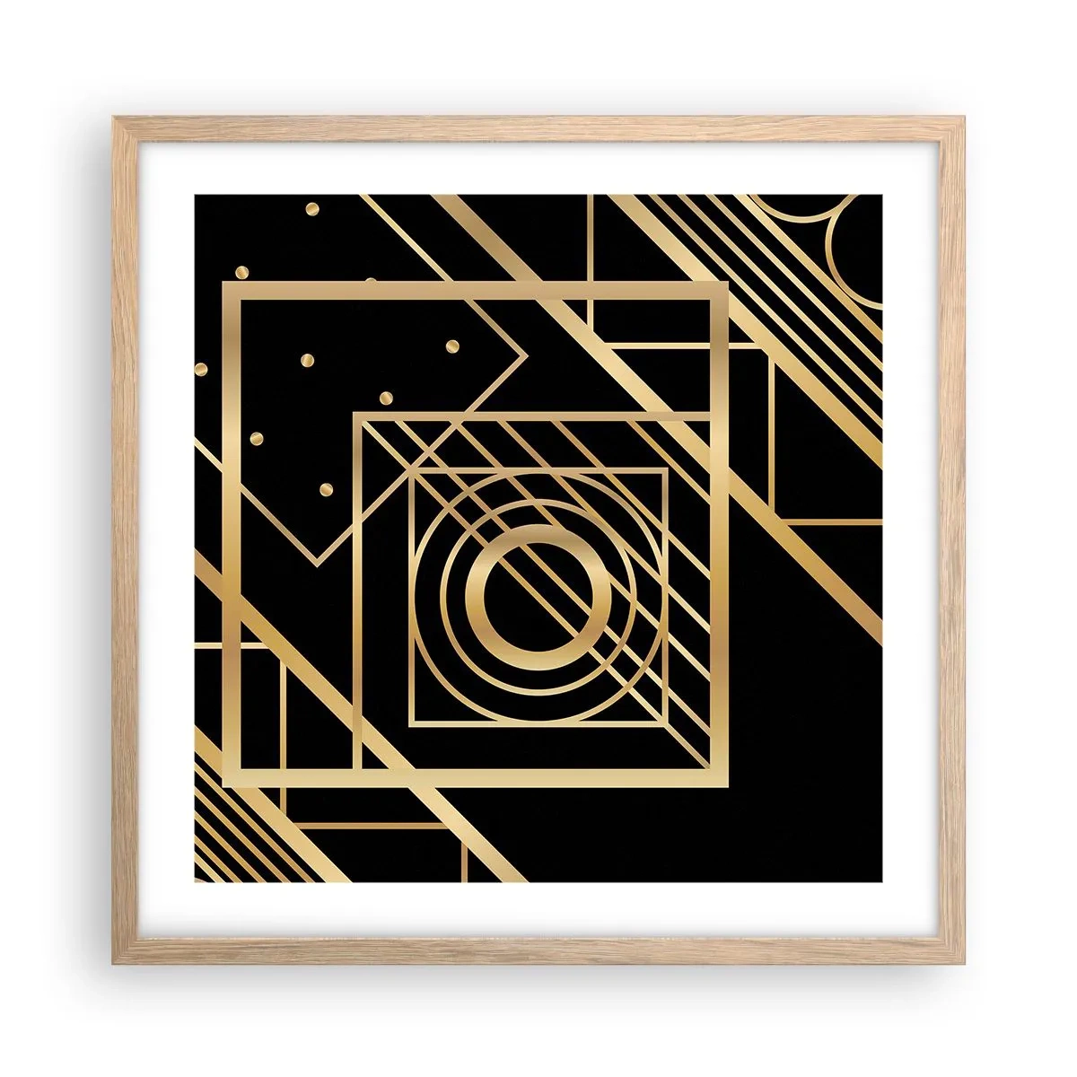 Een poster in een licht eiken lijst - Gouden geometrie - 50x50 cm