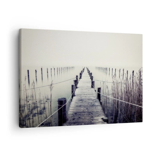 Schilderen op canvas - Een houten brug die naar een mistige ruimte leidt - 70x50cm - Dompel jezelf onder in vrede - Moderne wanddecoratie voor woonkamer en slaapkamer ARTTOR
