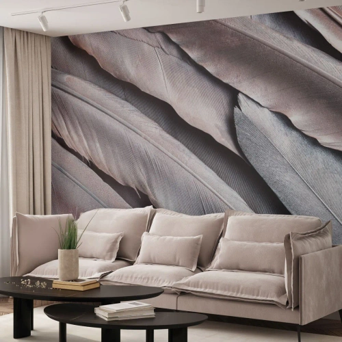 Zelfklevend Fotobehang Deluxe Sticker - In roze zilver - Vogelveer, Grafisch, Boho - 300x210 cm