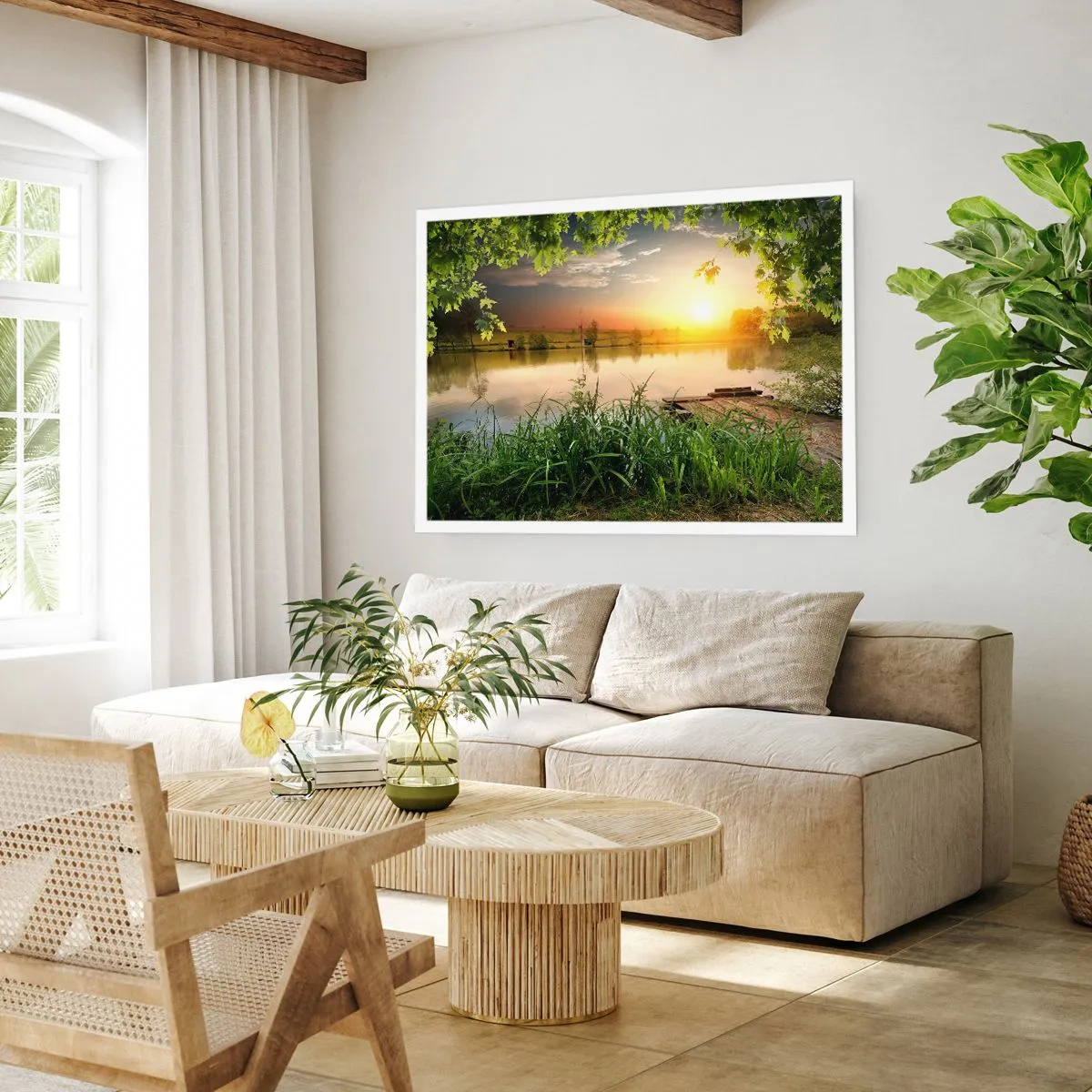 Poster - Landschap in een groen kader - 100x70 cm