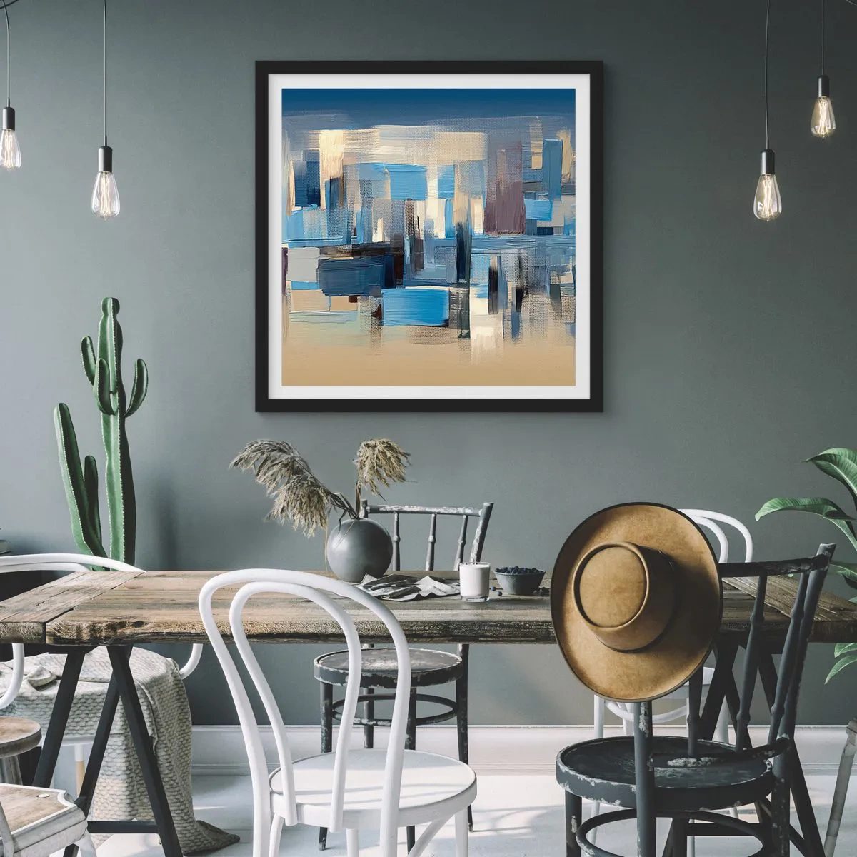 Poster in een zwarte lijst - Blauwe constructie - 60x60 cm