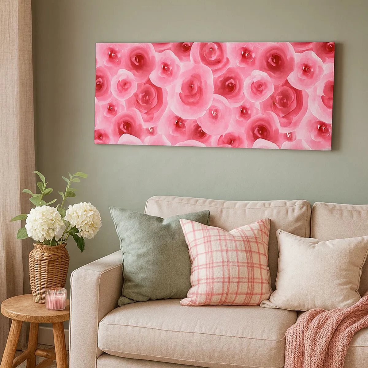 Schilderen op canvas - Rozen onder en boven - 100x40 cm