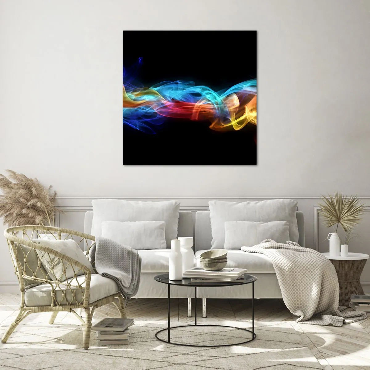 Schilderen op glas - Regenboogdans van nevels - 30x30 cm