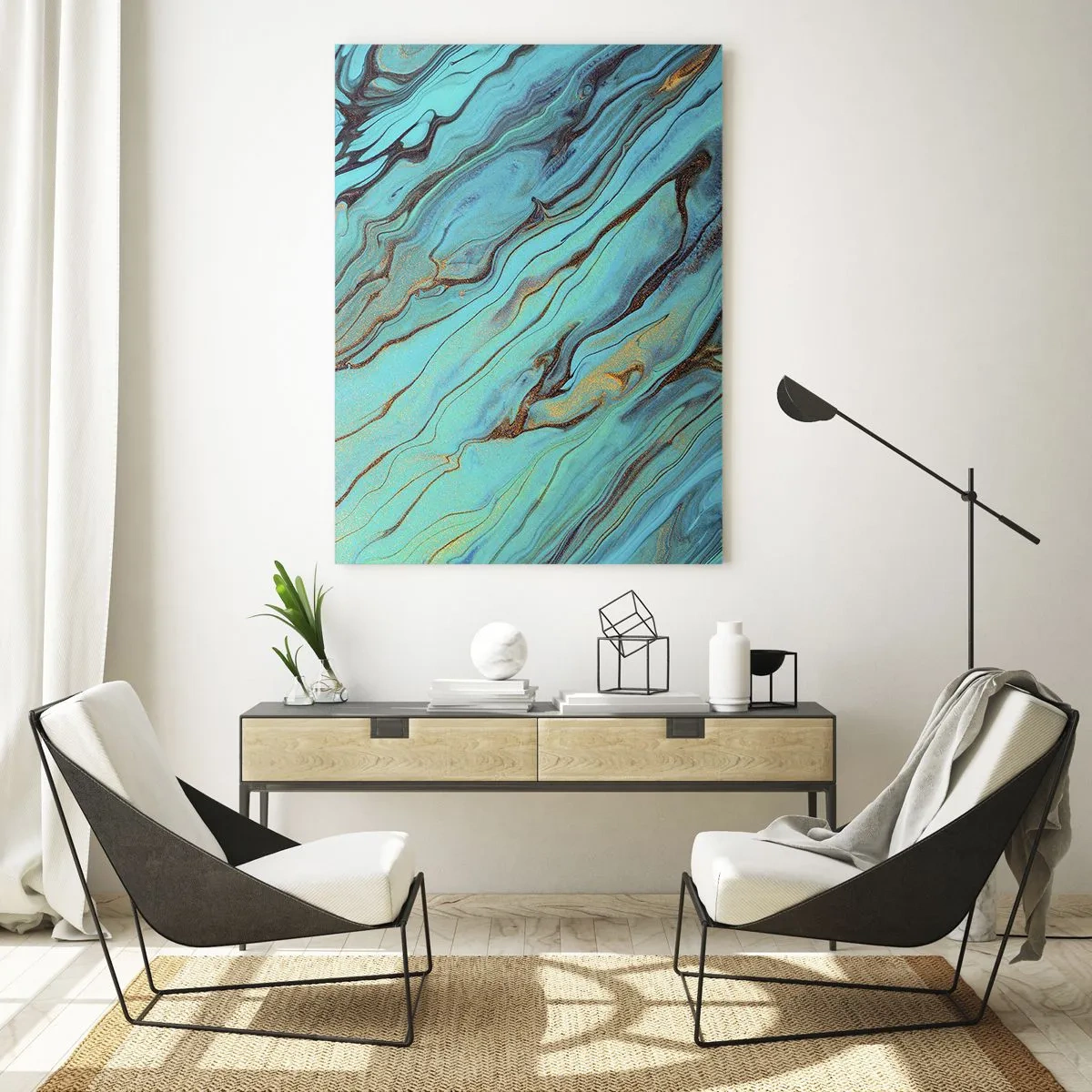 Schilderen op glas - Turquoise vloed - 70x100 cm