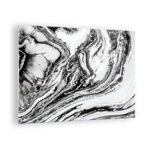 Schilderen op glas - Een abstract patroon in zwart-wittinten dat op golven lijkt. - 70x50cm - In het begin was er chaos - Moderne wanddecoratie voor woonkamer en slaapkamer ARTTOR