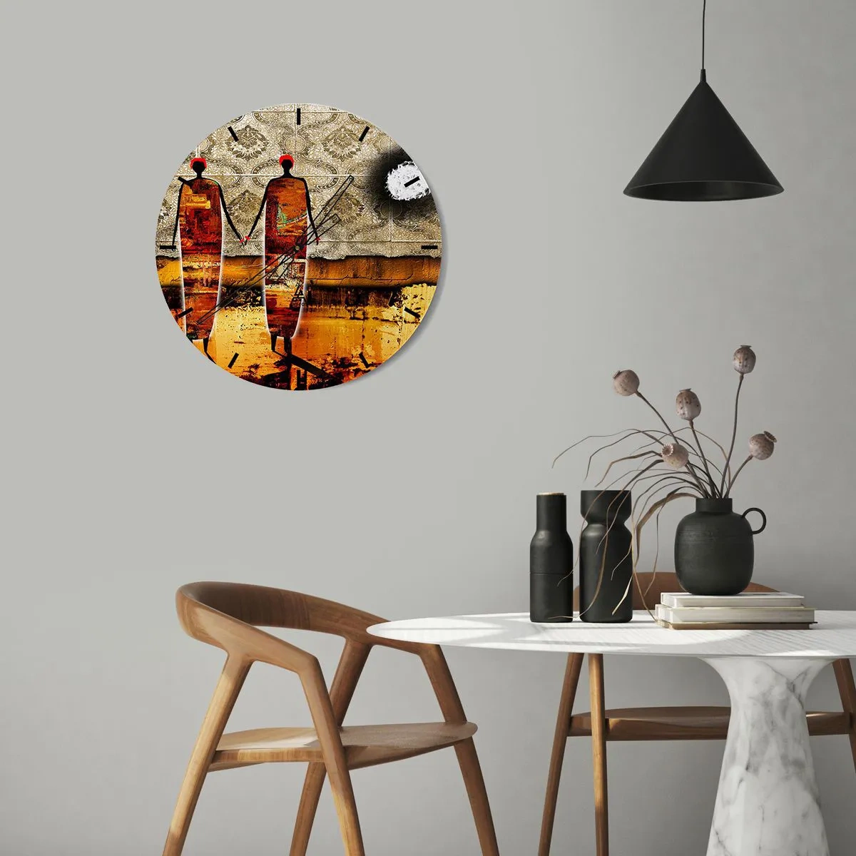 Wandklok - Klok - Etnische compositie in de kleuren van Afrika - 40x40 cm
