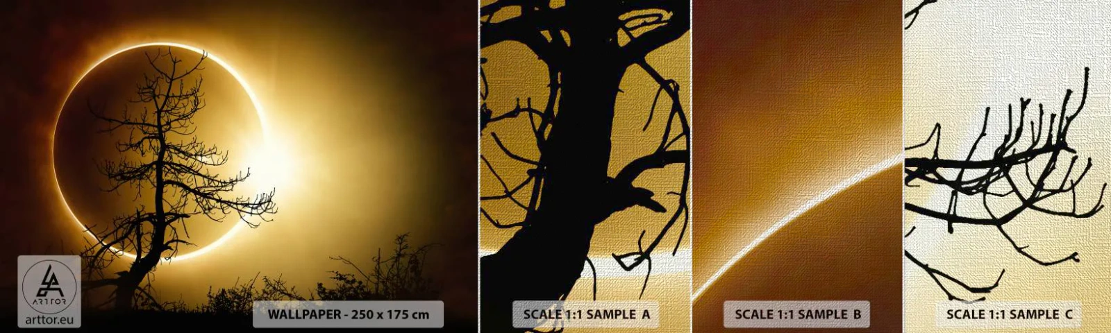 Fotobehang Monster Premium Canvas - Totale zonsverduistering - Verduistering, Boom, Landschap - 100x30 cm