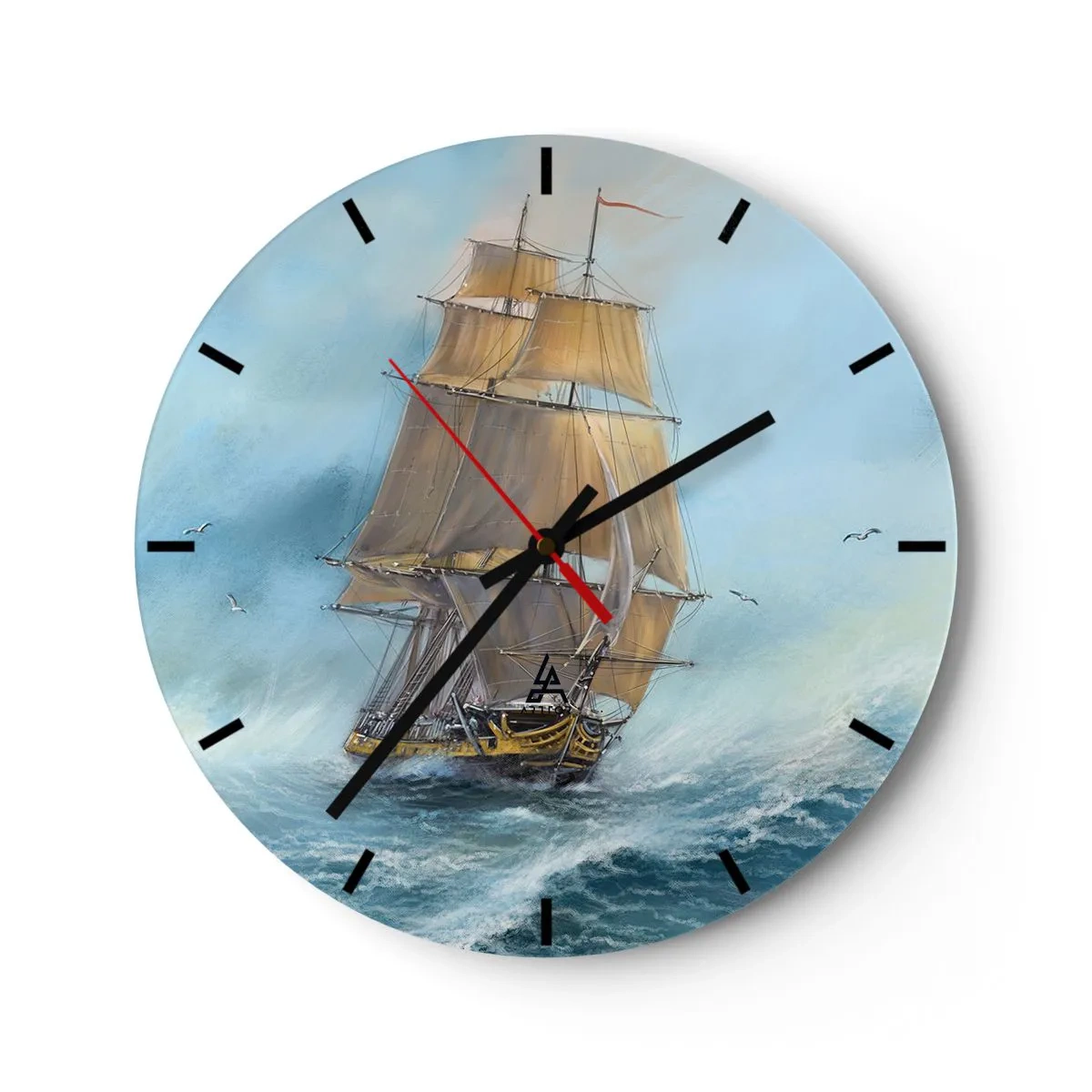 Wandklok - Klok - Een zeilschip op een stormachtige zee in een dynamische omgeving - 30x30cm - Haasten over de golven - Moderne wanddecoratie voor woonkamer, keuken en slaapkamer ARTTOR