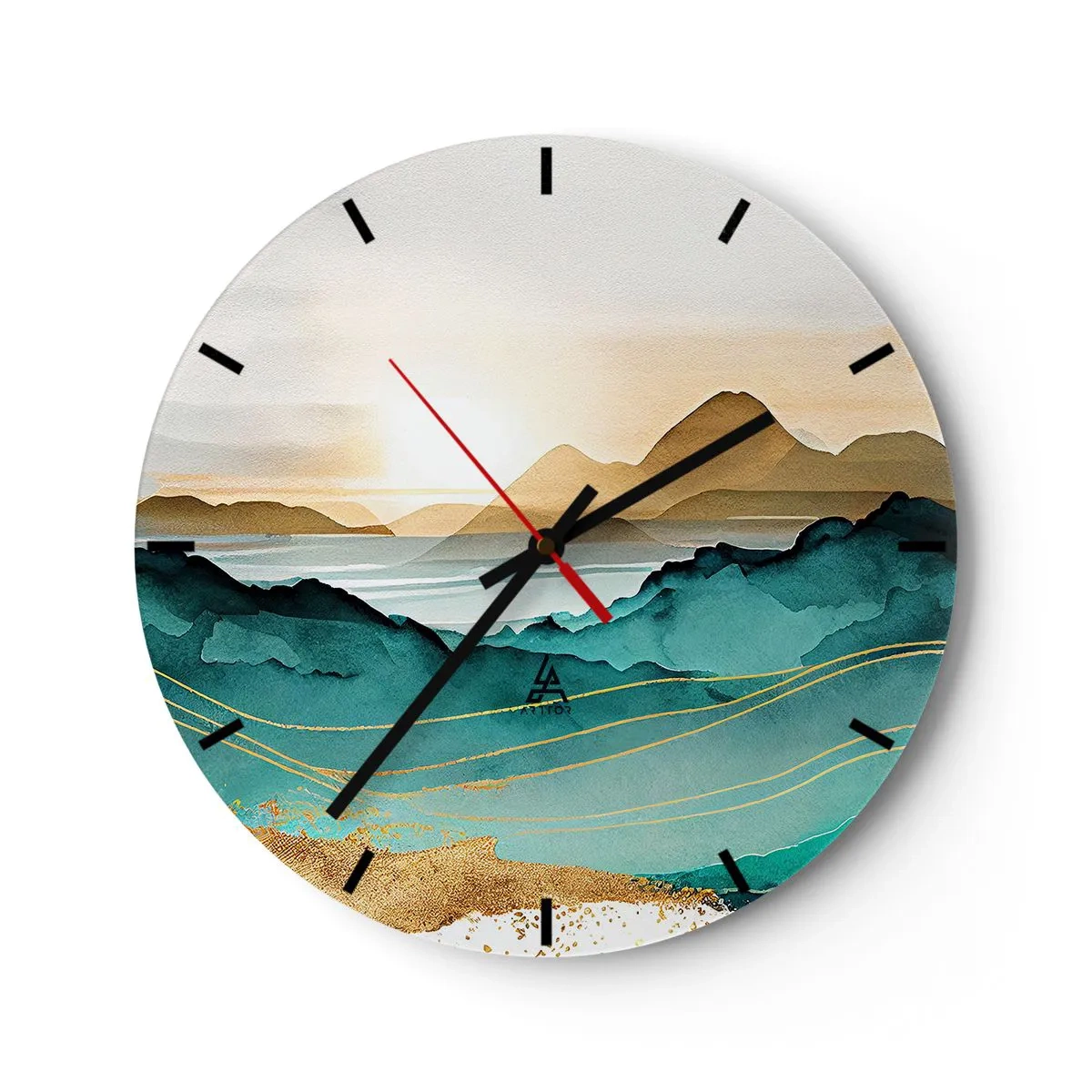 Wandklok - Klok - Zonsondergang boven een abstract berglandschap - 30x30cm - Op de rand van abstractie – landschap - Moderne wanddecoratie voor woonkamer, keuken en slaapkamer ARTTOR