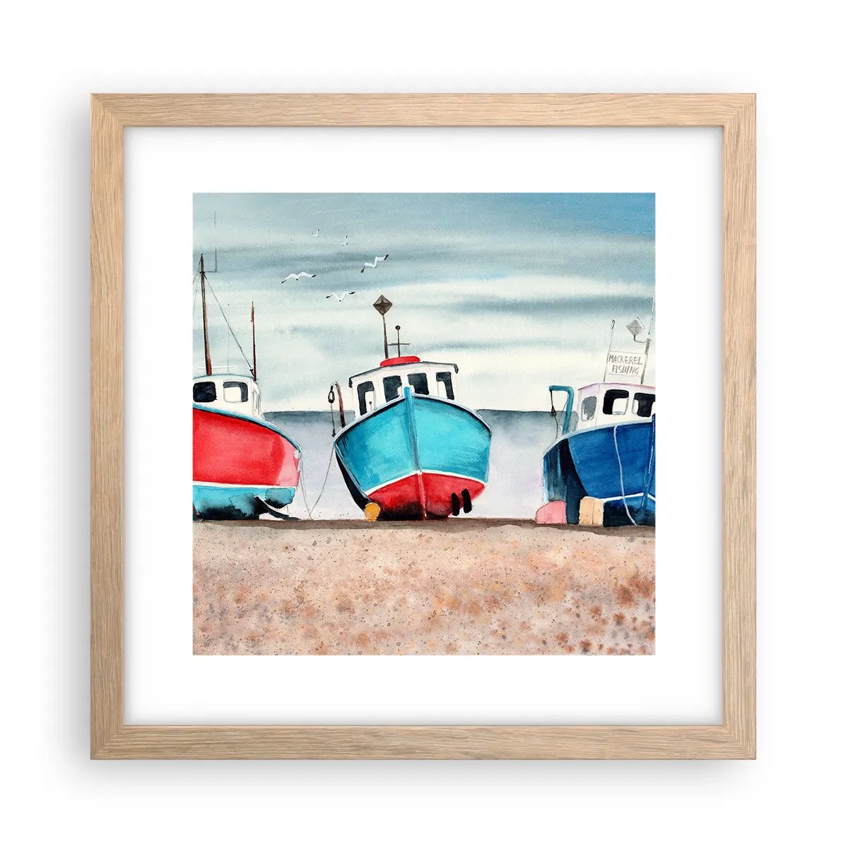 Een poster in een licht eiken lijst - Klaar om te vissen - 30x30 cm