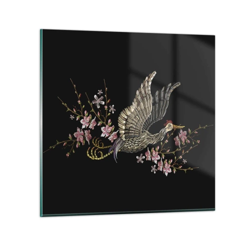 Schilderen op glas - Exotische geborduurde vogel - 50x50 cm