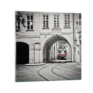 Schilderen op glas - Door het doolhof van de stad - 70x70 cm