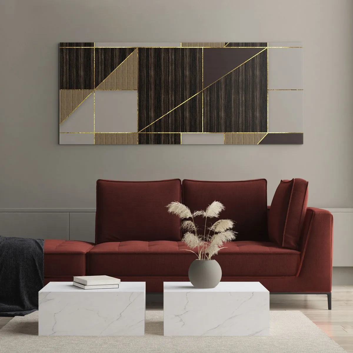 Schilderen op glas - Een mozaïek van bruin en goud - 140x50 cm