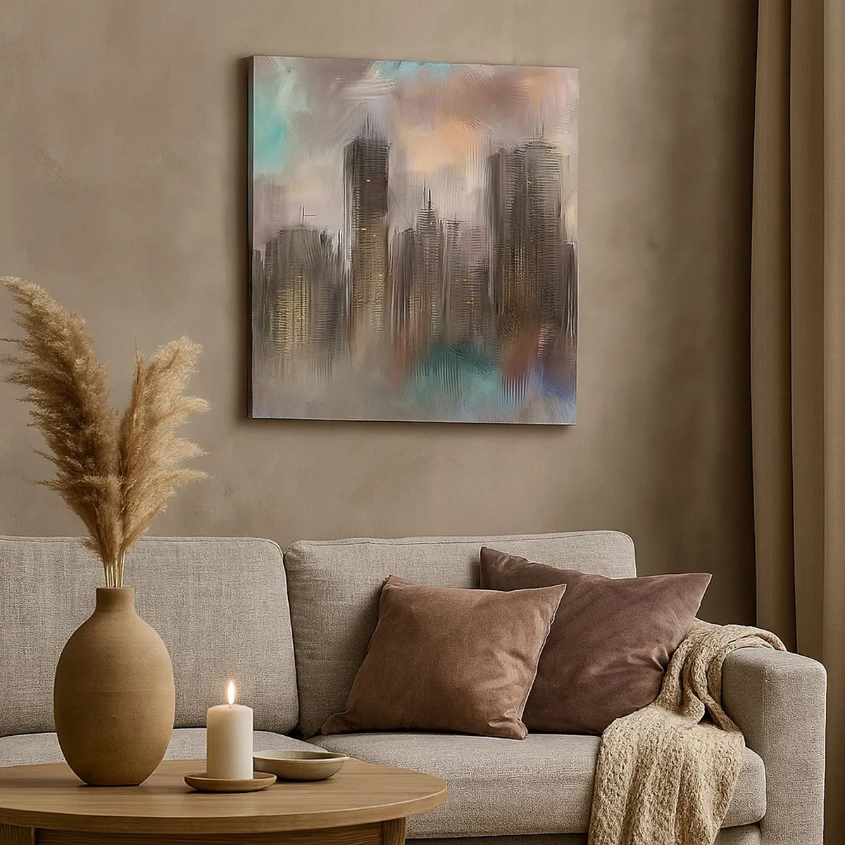 Schilderen op canvas - Een compositie van staal, steen en mist - 30x30 cm