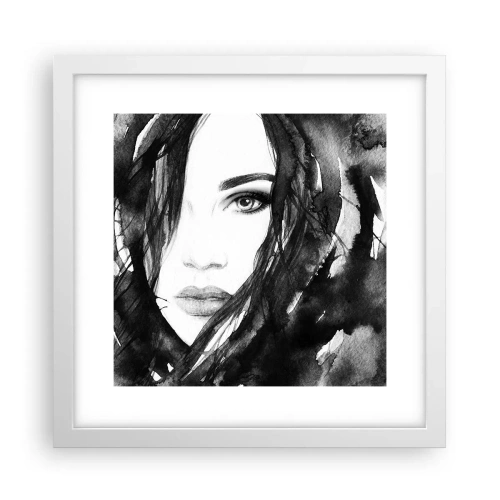 Poster in een witte lijst - Portret van een dame in zwart en wit - 30x30 cm
