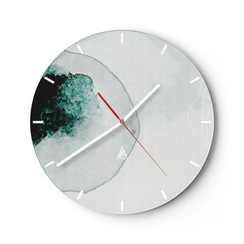 Wandklok - Klok - Een artistieke compositie die lijkt op een druppel water met groen - 30x30cm - In een druppel water - Moderne wanddecoratie voor woonkamer, keuken en slaapkamer ARTTOR
