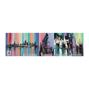 Fotobehang Monster Zelfklevend Deluxe Sticker - Om in het licht van de nacht te vallen - Stad, Architectuur, Rivier - 100x30 cm