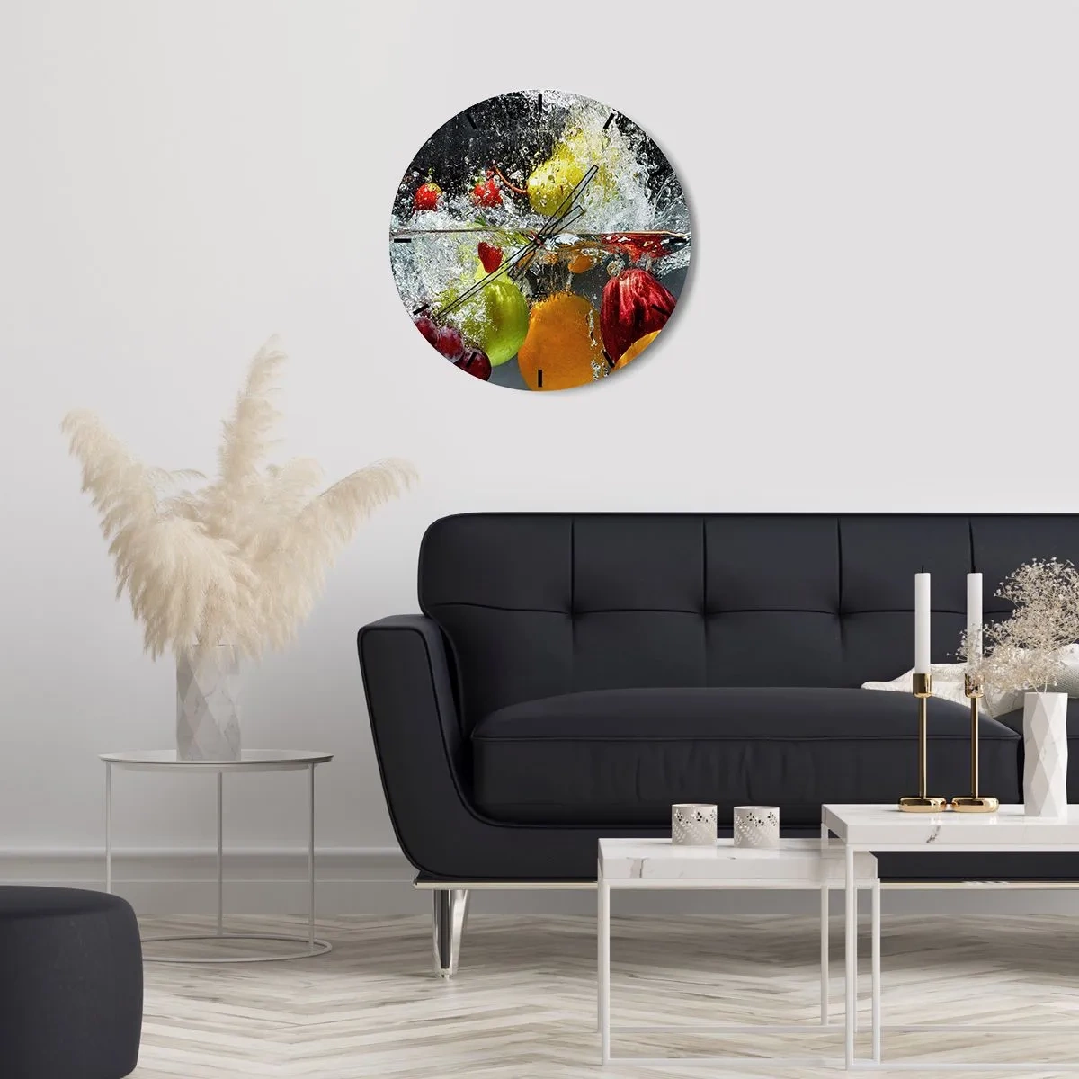 Wandklok - Klok - Fruit ondergedompeld in water met een spettereffect - 30x30cm - Fruit verfrissing - Moderne wanddecoratie voor woonkamer, keuken en slaapkamer ARTTOR