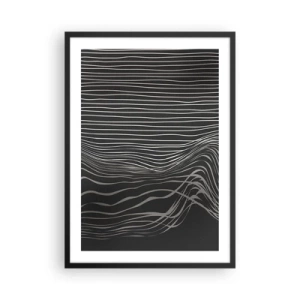 Poster in een zwarte lijst - Abstracte compositie met lijnen op een zwarte achtergrond - 50x70cm - Ritme en accent - Moderne wanddecoratie voor woonkamer en slaapkamer ARTTOR