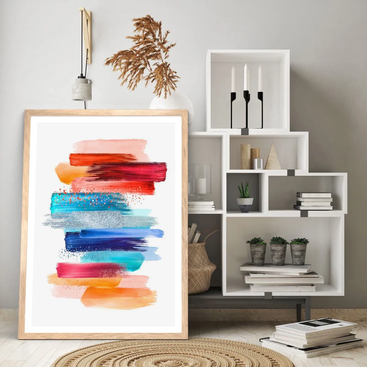 Een poster in een licht eiken lijst - Omhoog en omlaag - 70x100 cm