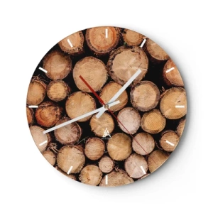 Wandklok - Klok - Gezaagde boomstammen gerangschikt in een natuurlijke compositie - 30x30cm - Een nieuw begin - Moderne wanddecoratie voor woonkamer, keuken en slaapkamer ARTTOR