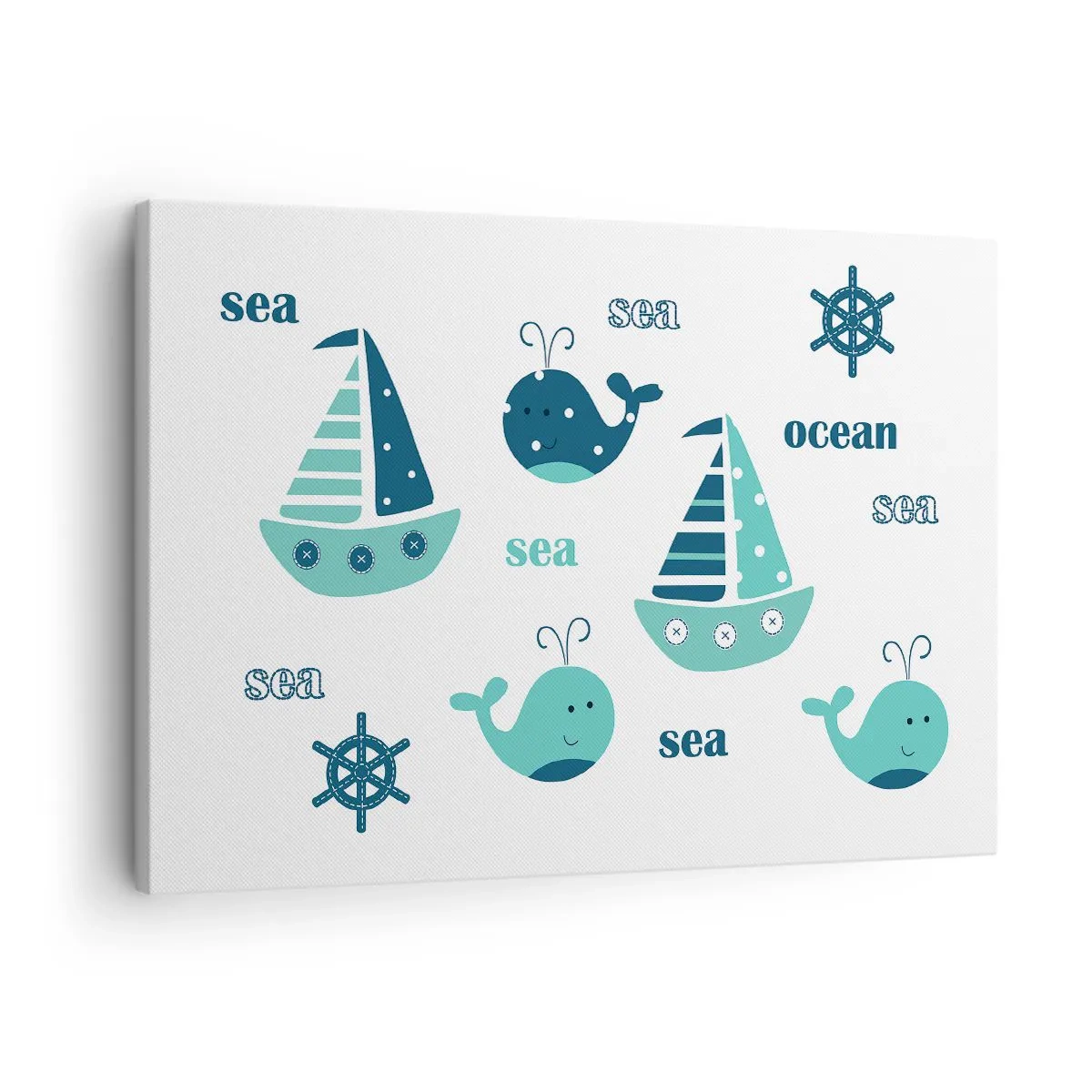 Schilderen op canvas - Charmante nautische motieven met walvissen en zeilboten - 70x50cm - Over de zeeën en oceanen - Moderne wanddecoratie voor woonkamer en slaapkamer ARTTOR