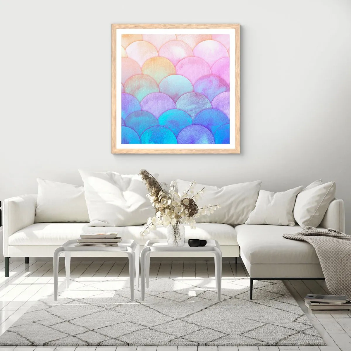 Een poster in een licht eiken lijst - Parel schaal - 60x60 cm