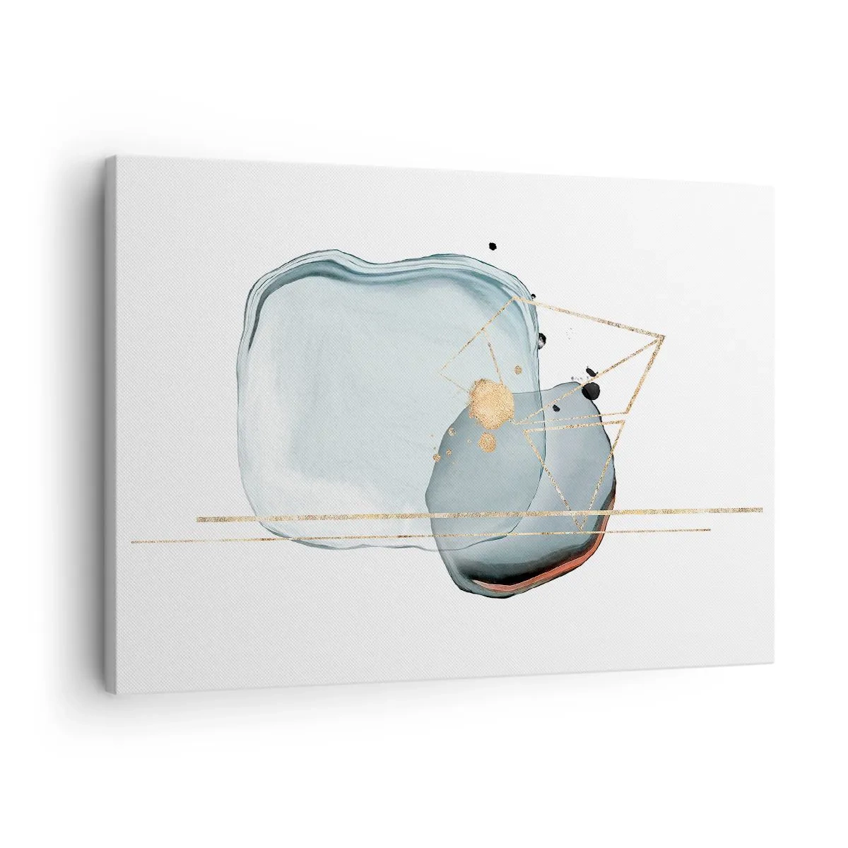 Schilderen op canvas - Abstracte vormen in tinten blauw en goud op een witte achtergrond - 70x50cm - Een studie van druppels - Moderne wanddecoratie voor woonkamer en slaapkamer ARTTOR