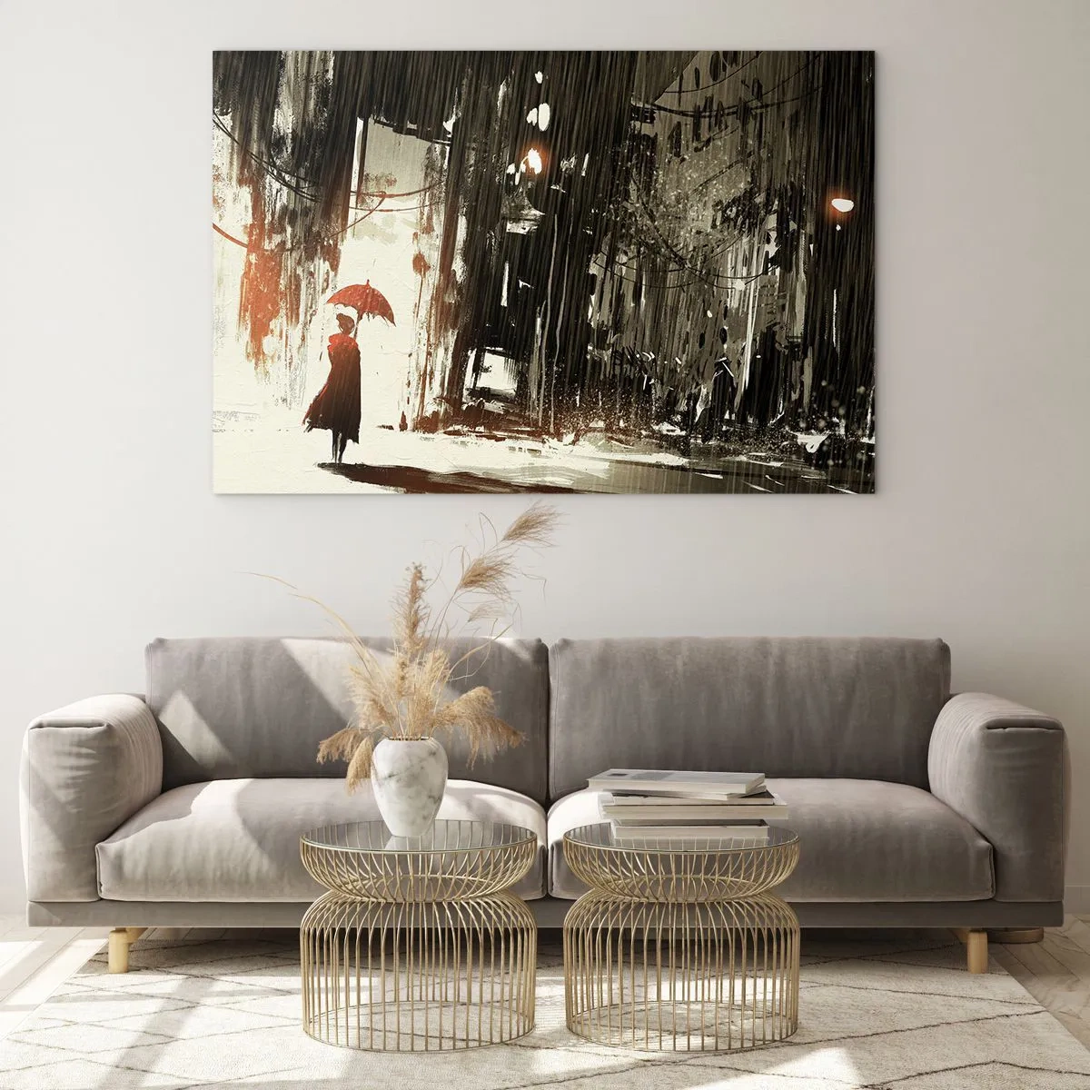 Schilderen op glas - De poëzie van de rode paraplu - 100x70 cm