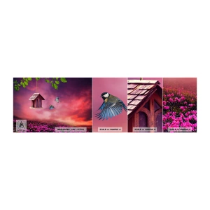 Fotobehang Monster Zelfklevend Deluxe Sticker - Uitnodiging voor het avondeten - Landschap, Bloemen, Vogelhuis - 100x30 cm