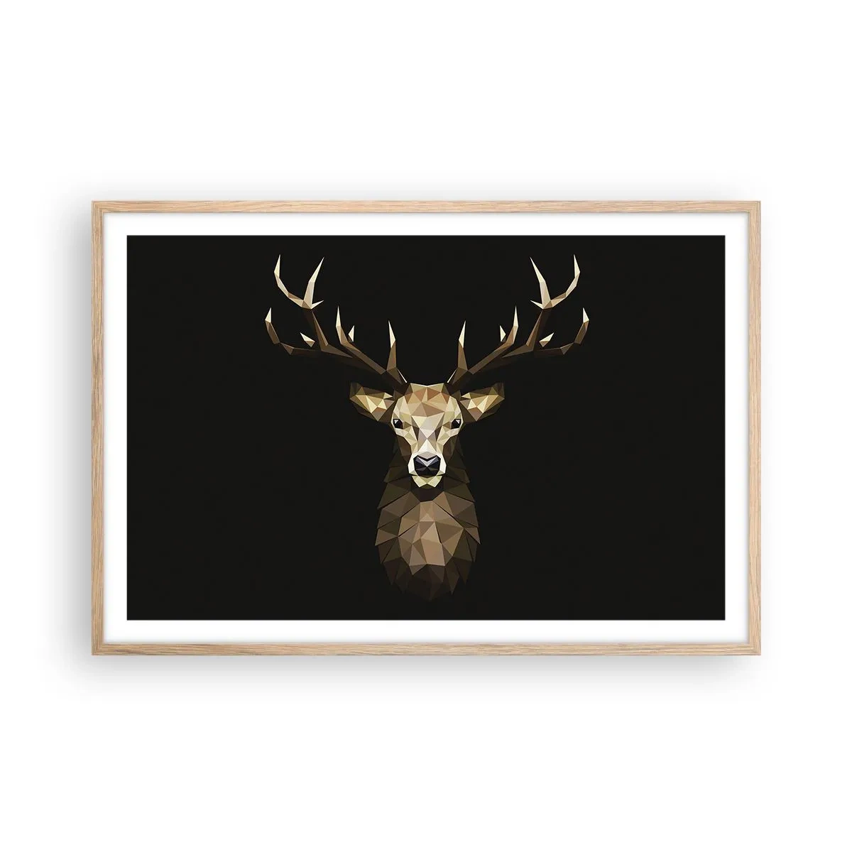 Een poster in een licht eiken lijst - Kubistische herten - 91x61 cm