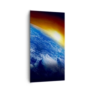 Schilderen op canvas - Zonsopgang boven de blauwe planeet - 65x120 cm