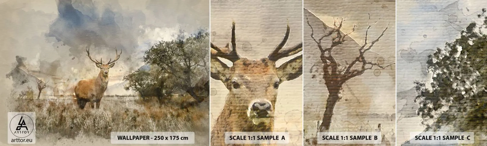 Fotobehang Staaltje Standard Eco - Waardigheid - kracht - waardigheid - Dieren, Hert, Landschap - 100x30 cm