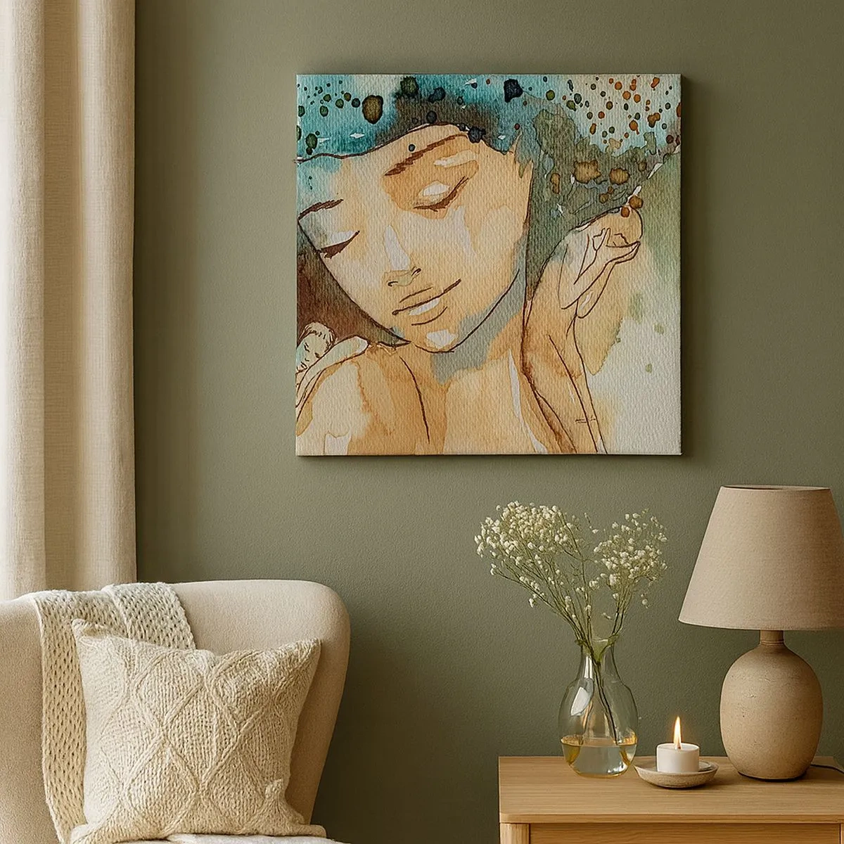 Schilderen op canvas - Dame in het blauw - 30x30 cm