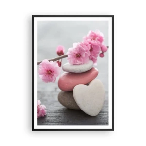 Poster in een zwarte lijst - Gelukzaligheid met een kersenbloesem - 70x100 cm