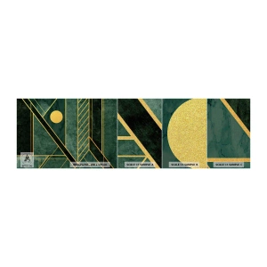 Fotobehang Monster Premium Canvas - Dynamiek van goud en azuur - Abstractie, Deel, Geometrisch patroon - 100x30 cm