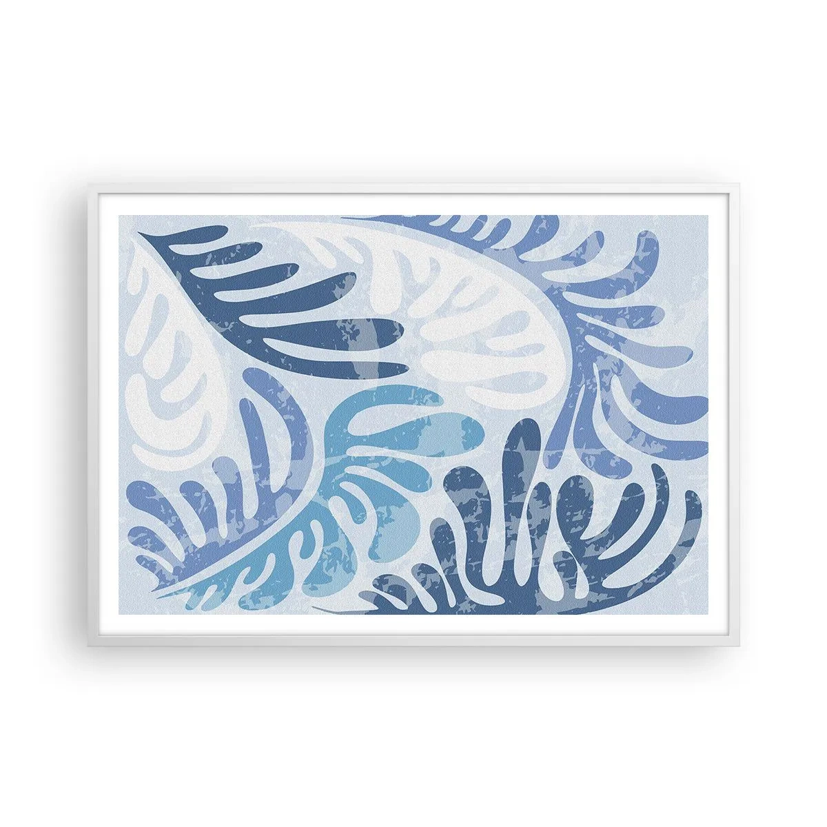 Poster in een witte lijst - Blauwe varens - 100x70 cm