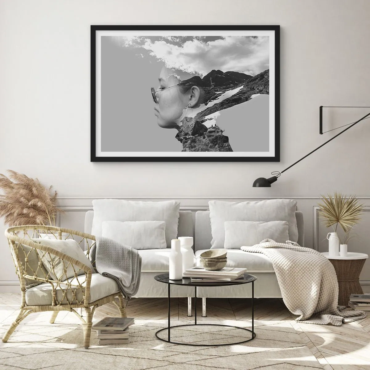 Poster in een zwarte lijst - Top en bewolkt portret - 100x70 cm