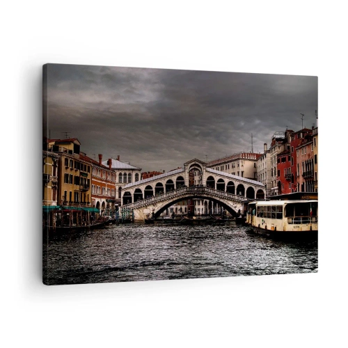 Schilderen op canvas - Rialtobrug in Venetië over het Canal Grande, klassieke architectuur. - 70x50cm - De belofte van een Venetiaanse avond - Moderne wanddecoratie voor woonkamer en slaapkamer ARTTOR