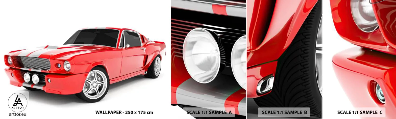 Fotobehang Monster Zelfklevend Deluxe Sticker - Een Mustang zo snel als de wind - Automobiel, Vintage auto, Mustang-auto 1967 - 100x30 cm