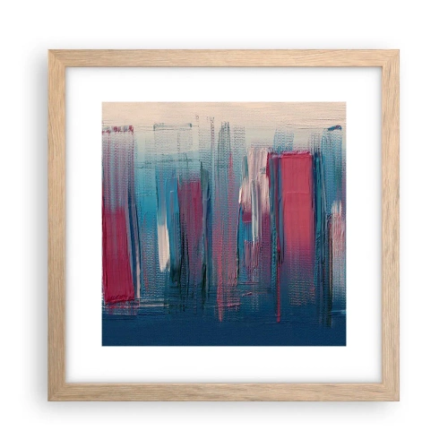 Een poster in een licht eiken lijst - Verticale compositie in blauw en rood - 30x30 cm