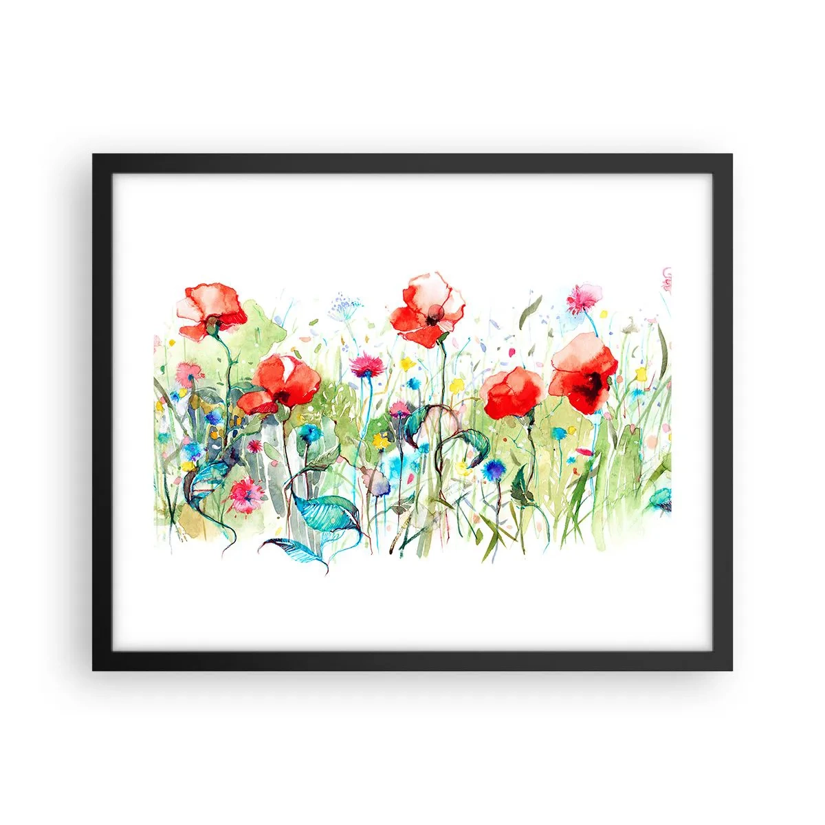 Poster in een zwarte lijst - Bloeiende meiweide - 50x40 cm