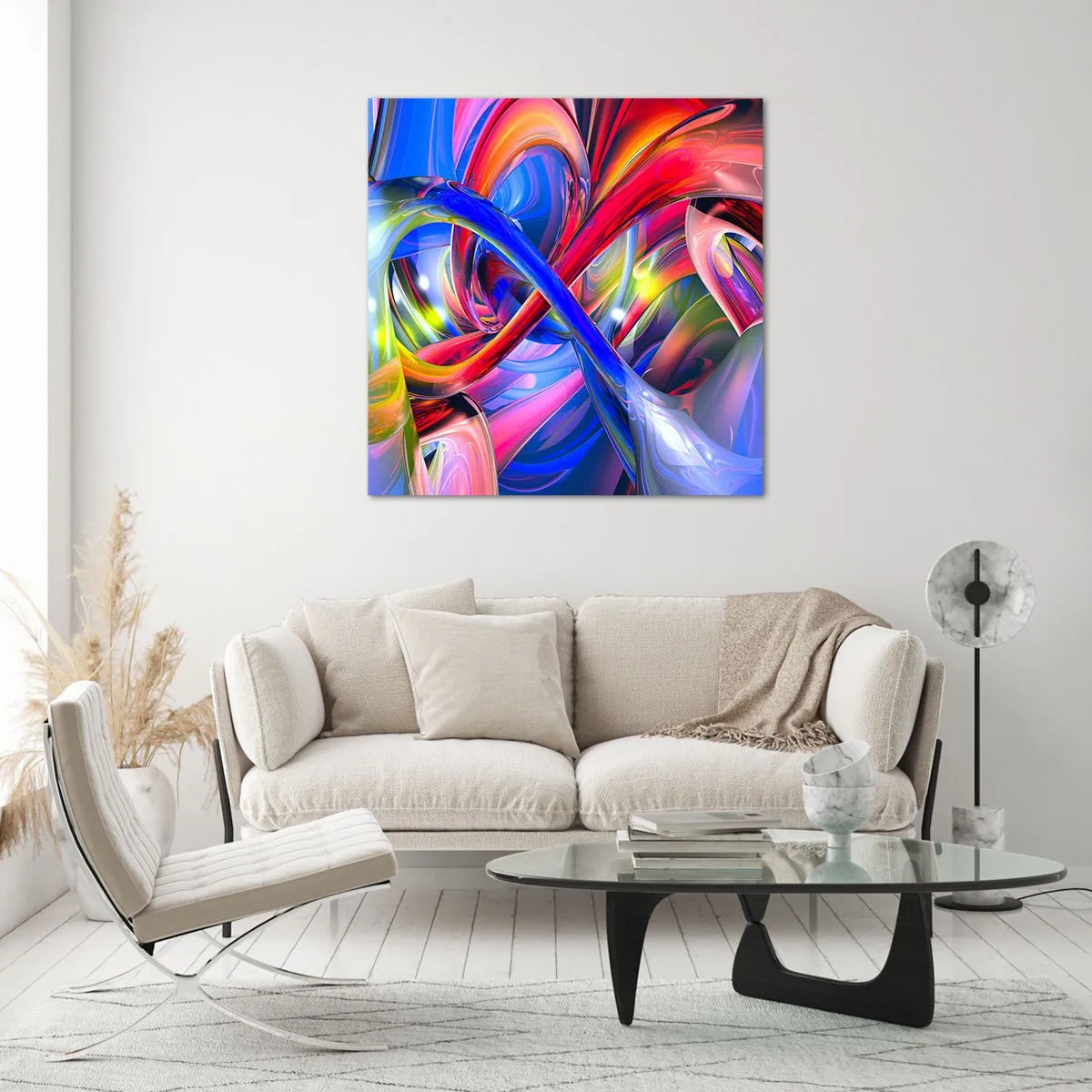 Schilderen op glas - Een dans van kleuren - 60x60 cm